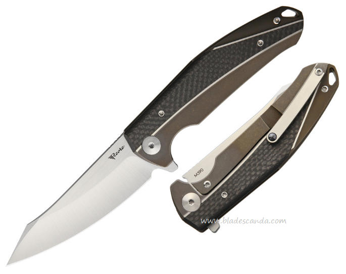 Reate K-1 Flipper Folding Knife, M390, Bronze Titanium/Carbon Fiber - Click Image to Close